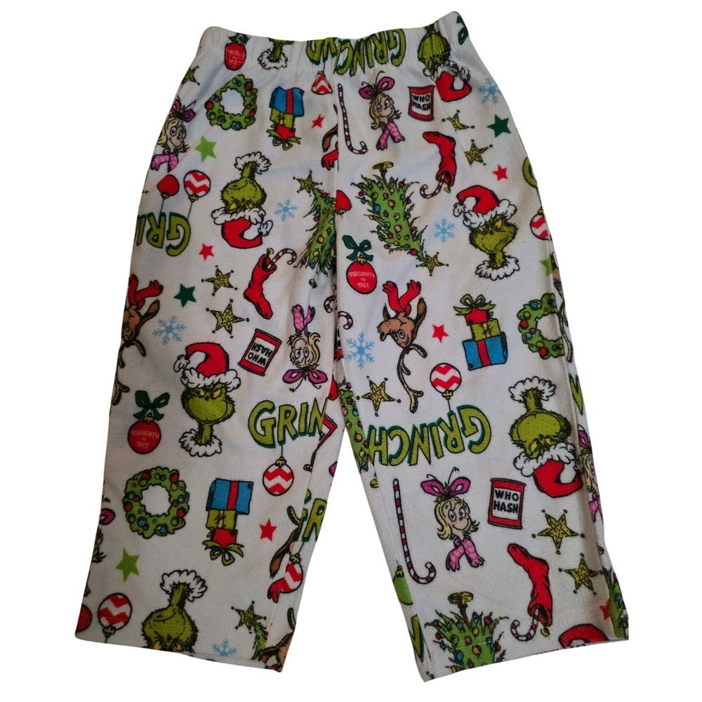 Dr‎ Seuss The Grinch Christmas Pajama Pants Toddler 18M White Fleece Sleepwear